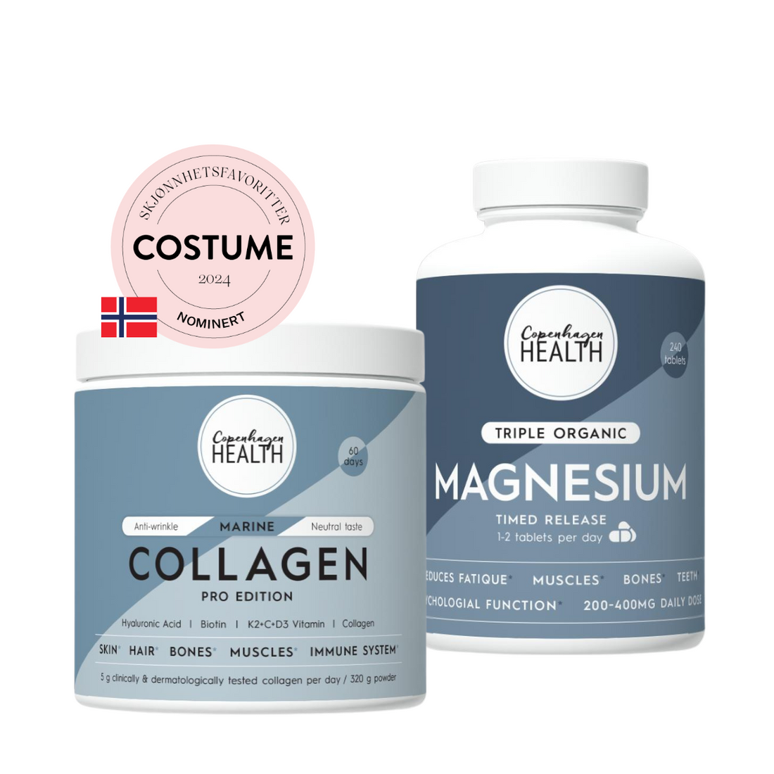 2 produkter: Kollagen med hyaluronsyre + vitaminer &amp; magnesium